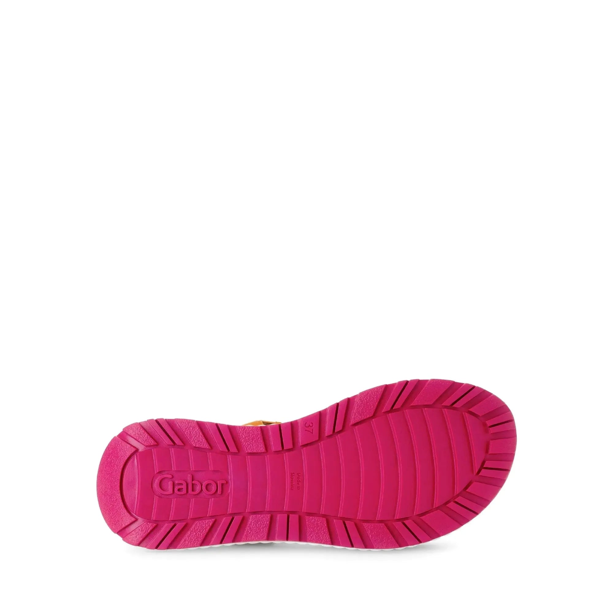 Gabor Ladies Pumpkin Multi Leather Touch Fastening Sandals with pink rubber sole and adjustable strap.