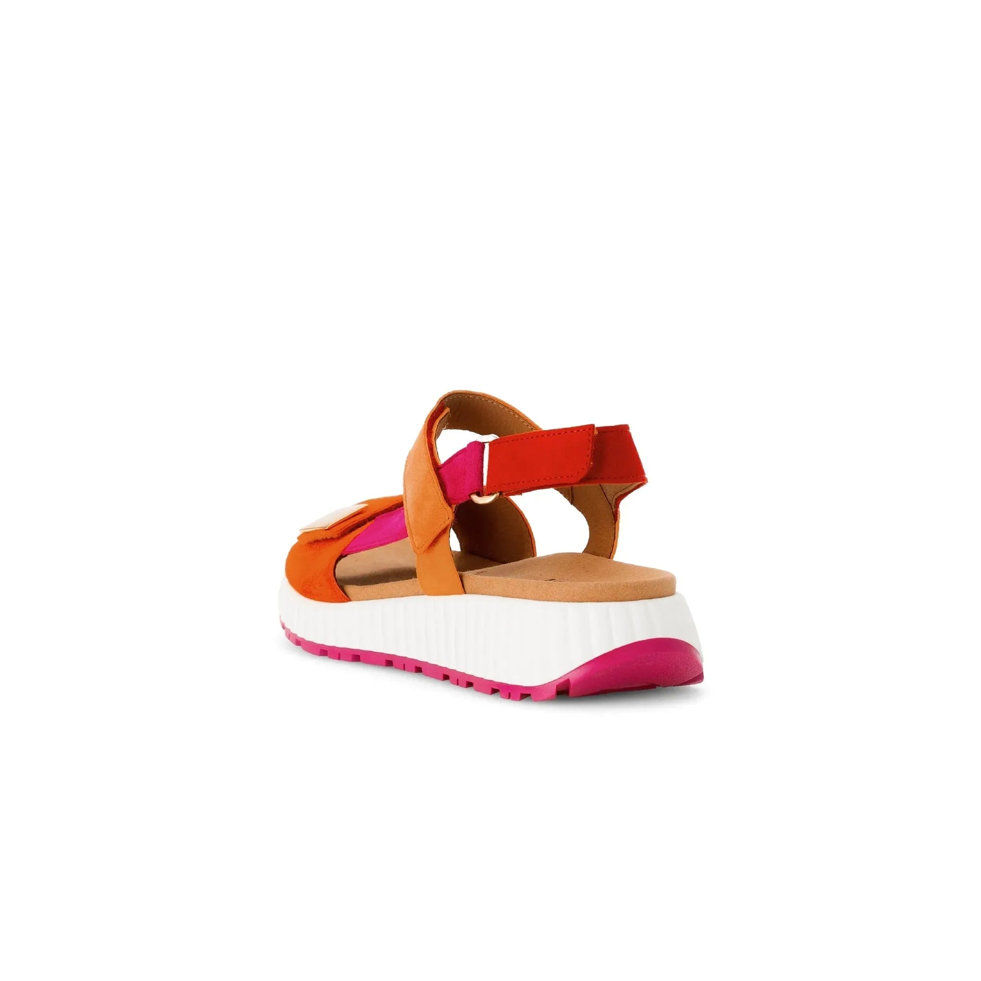 Gabor Ladies Pumpkin Multi Leather Touch Fastening Sandals with chunky white and pink sole.
