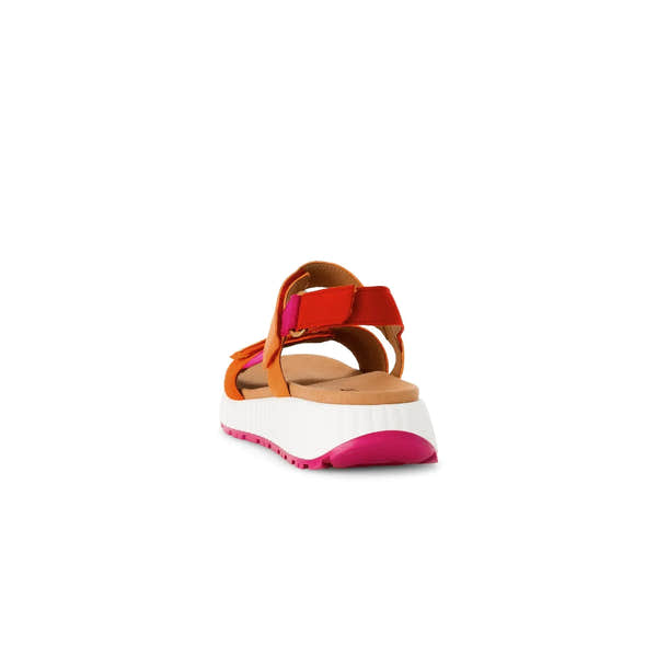 Gabor women's pumpkin-colored leather touch-fastening sandals with a chunky white and pink sole.