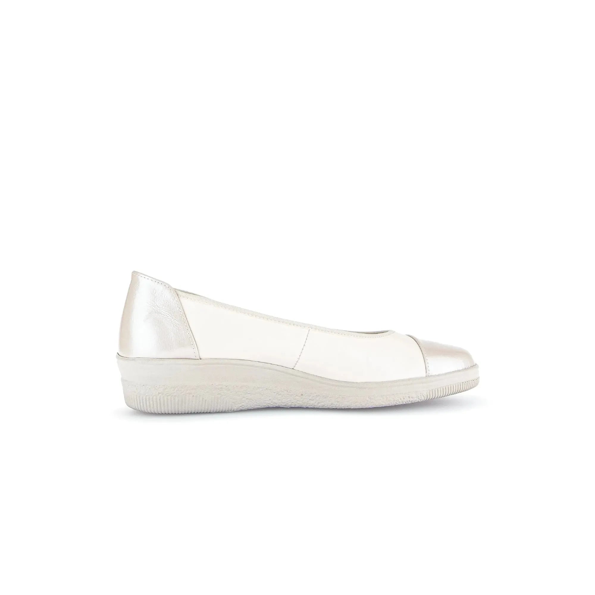 Gabor Petunia Ladies Ivory Leather Slip-On Shoes with rounded toe and flat sole.