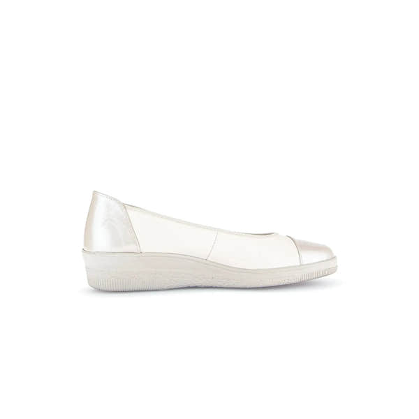 Gabor Petunia Ladies Ivory Leather Slip-On Shoes with rounded toe and flat sole.