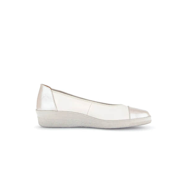Gabor Petunia Ladies Ivory Leather Slip-On Shoes, casual women's footwear with a sleek design and comfort soles.