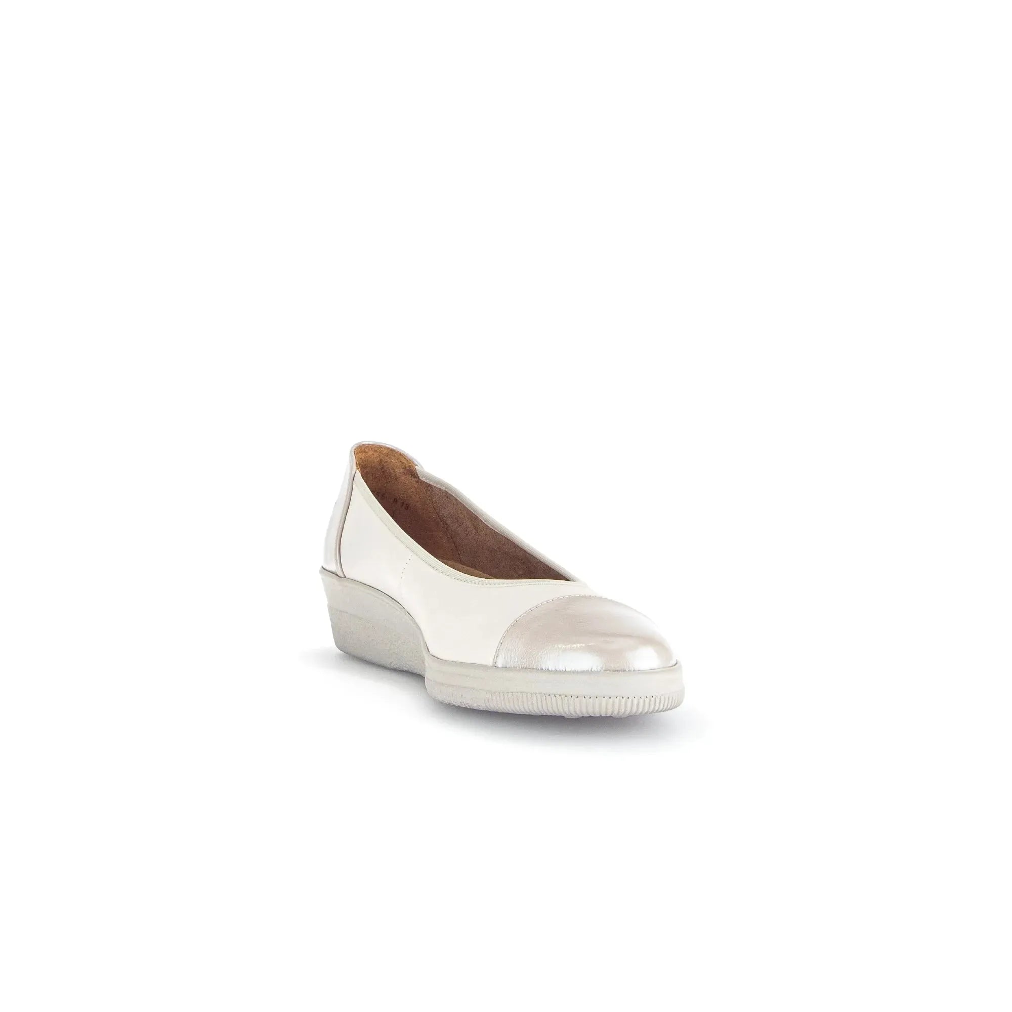 Gabor Petunia women's ivory leather slip-on shoes with rounded toe and wedge sole.