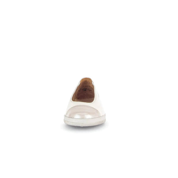 Gabor Petunia women's ivory leather slip-on shoes with rounded toe and low-profile sole.