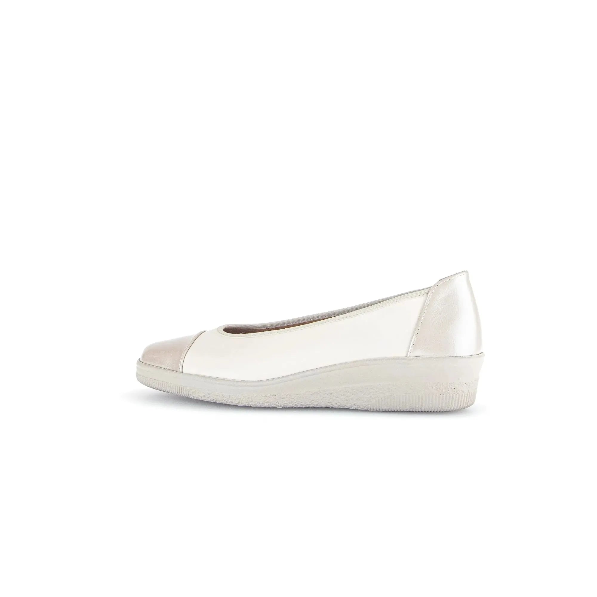 Gabor Petunia Ladies Ivory Leather Slip-On Shoes with rounded toe and low wedge sole.