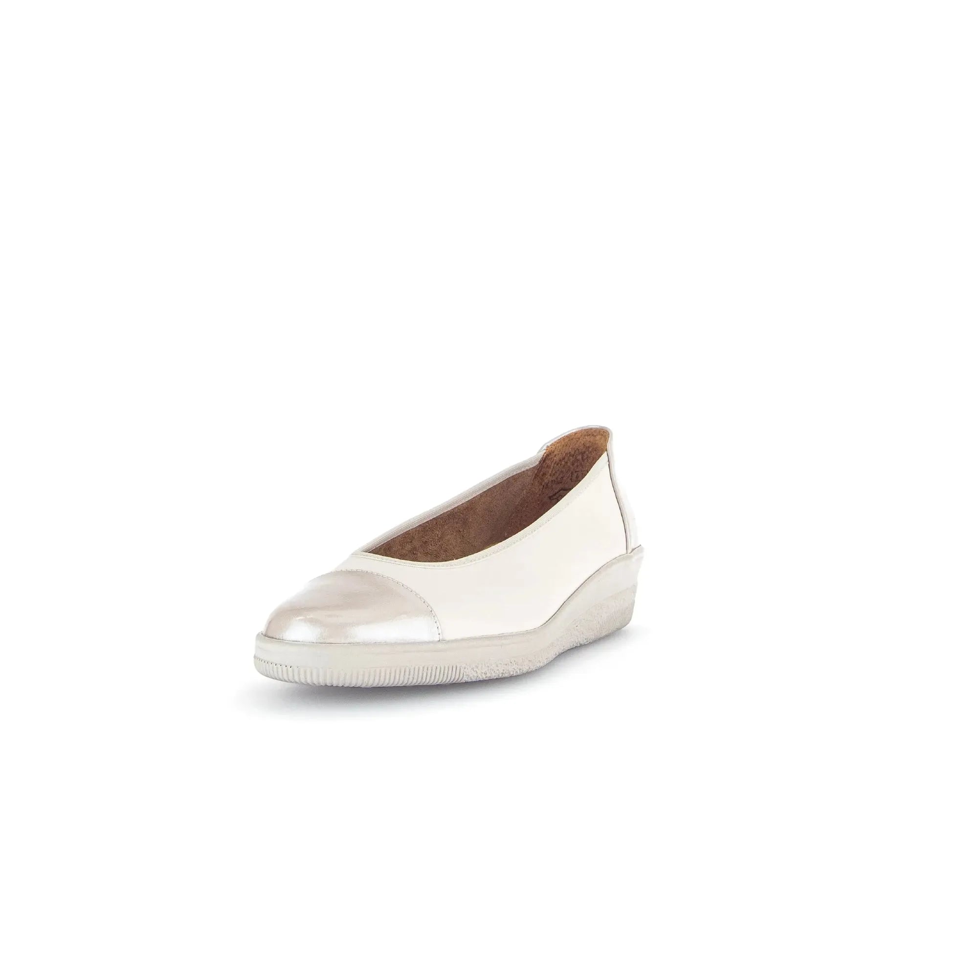 Gabor Petunia Women's Ivory Leather Slip-On Shoes with rounded toe and wedge sole.