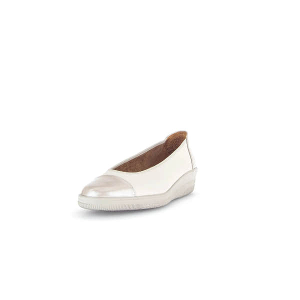 Gabor Petunia Women's Ivory Leather Slip-On Shoes with rounded toe and wedge sole.