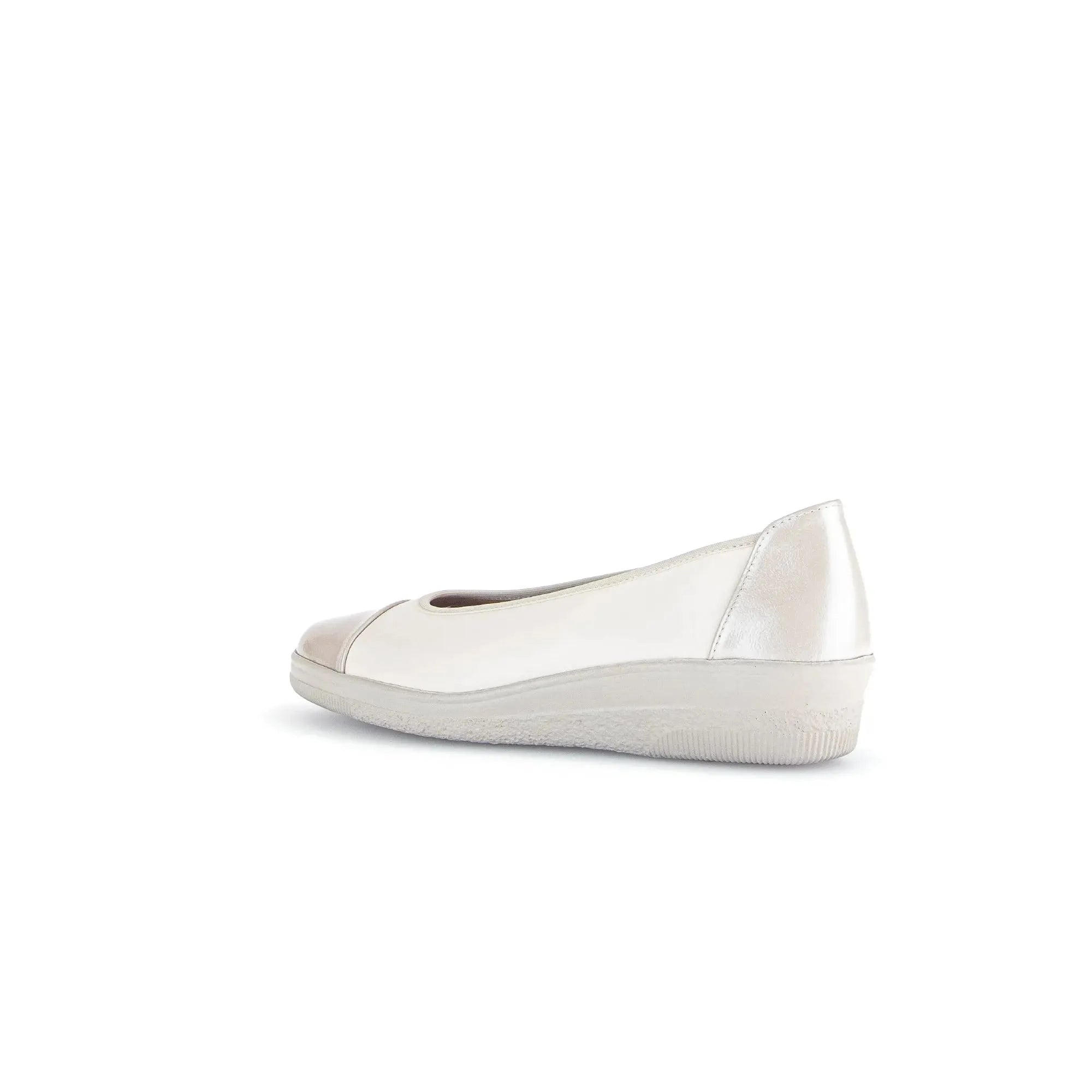 Gabor Petunia Ladies Ivory Leather Slip-On Shoes with rounded toe and low wedge sole.