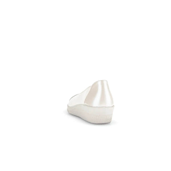 Gabor Petunia Ladies Ivory Leather Slip-On Shoes with Platform Sole, minimalist design, rear view.
