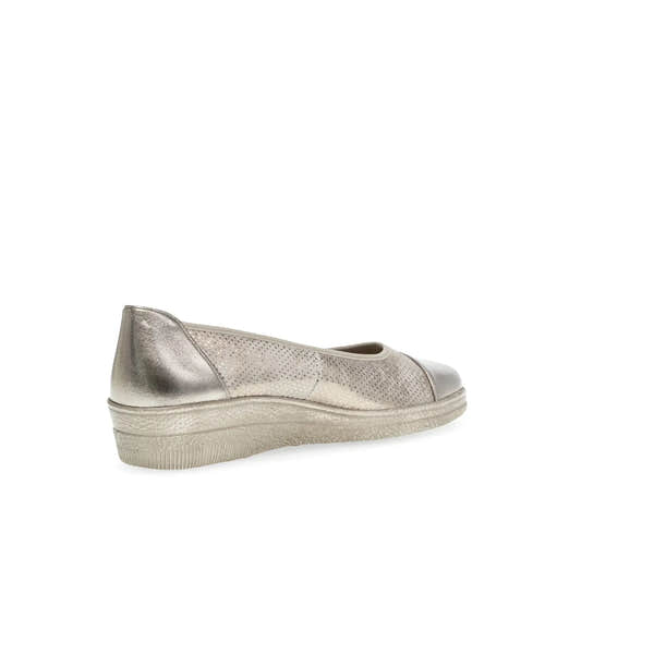 Gabor Petunia women's silver leather slip-on shoes with perforated detail and cushioned sole.