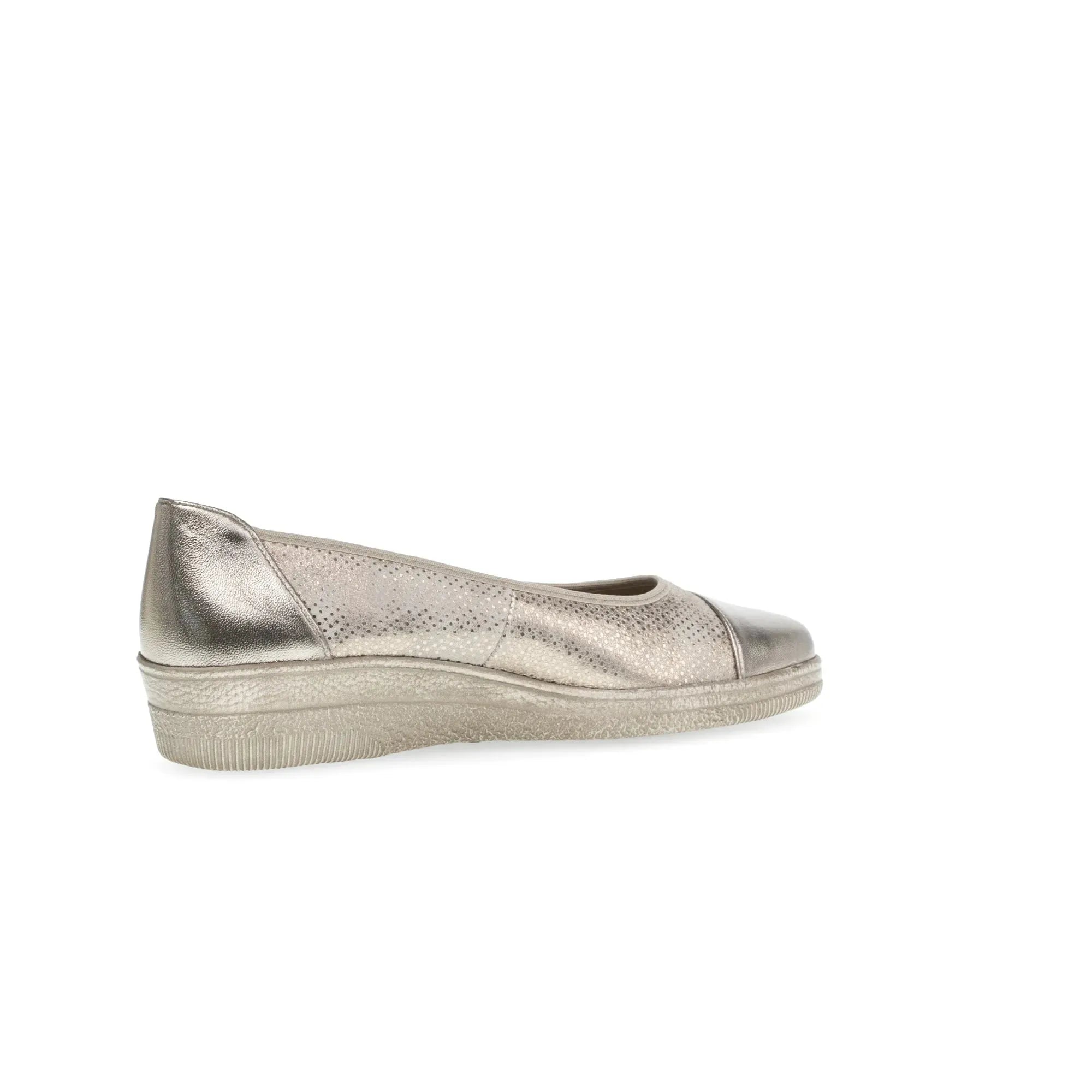 Gabor Petunia women's silver leather slip-on shoes with perforated detailing and rubber sole.