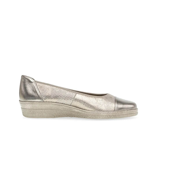 Gabor Petunia women's slip-on shoes in silver leather with perforated details and a low wedge sole.
