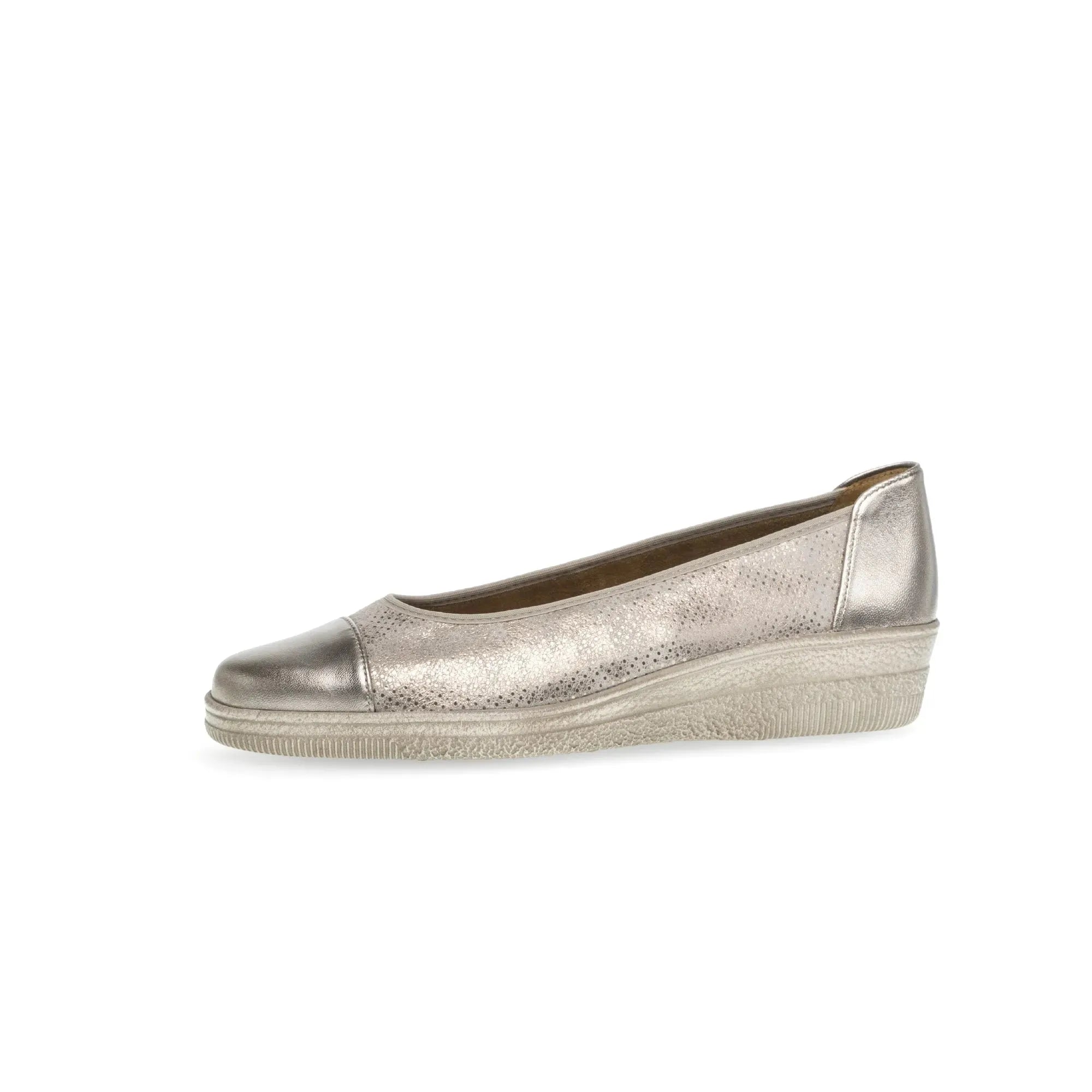 Gabor Petunia women's slip-on shoes in silver leather with perforated details and cushioned sole.