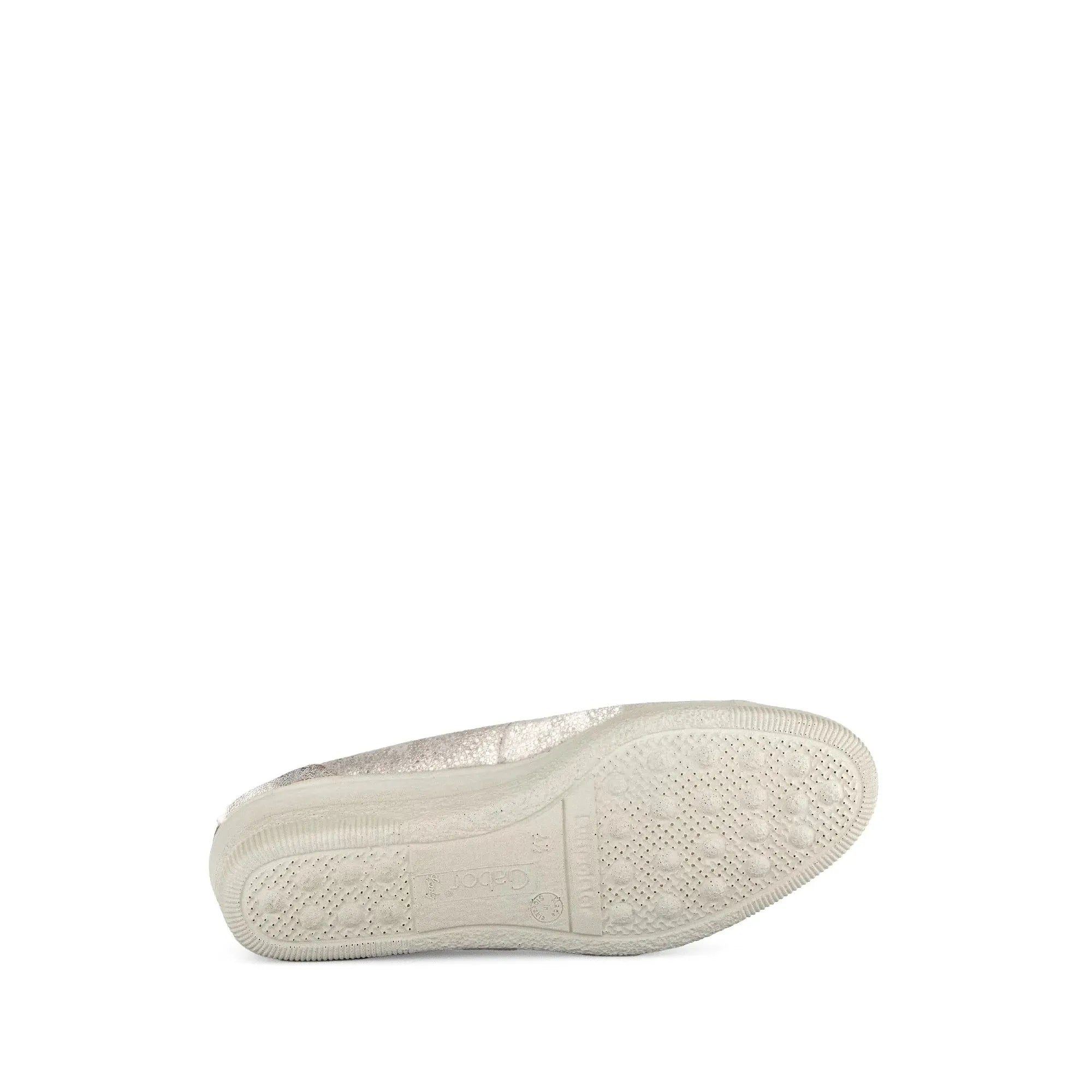 Gabor Petunia Ladies Silver Leather Slip-On Shoes with cushioned sole and stylish design.