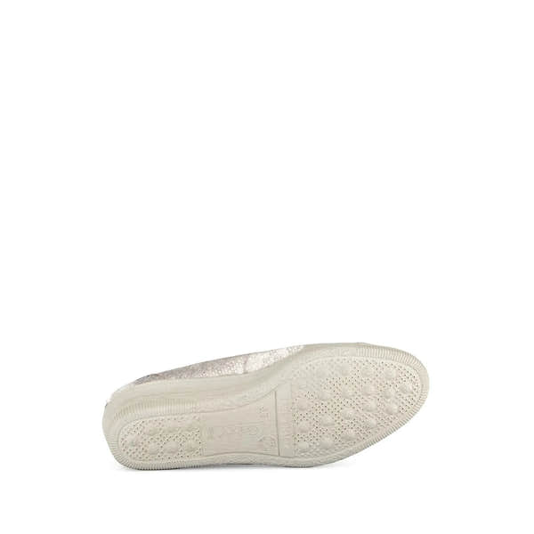 Gabor Petunia Ladies Silver Leather Slip-On Shoes with cushioned sole and stylish design.