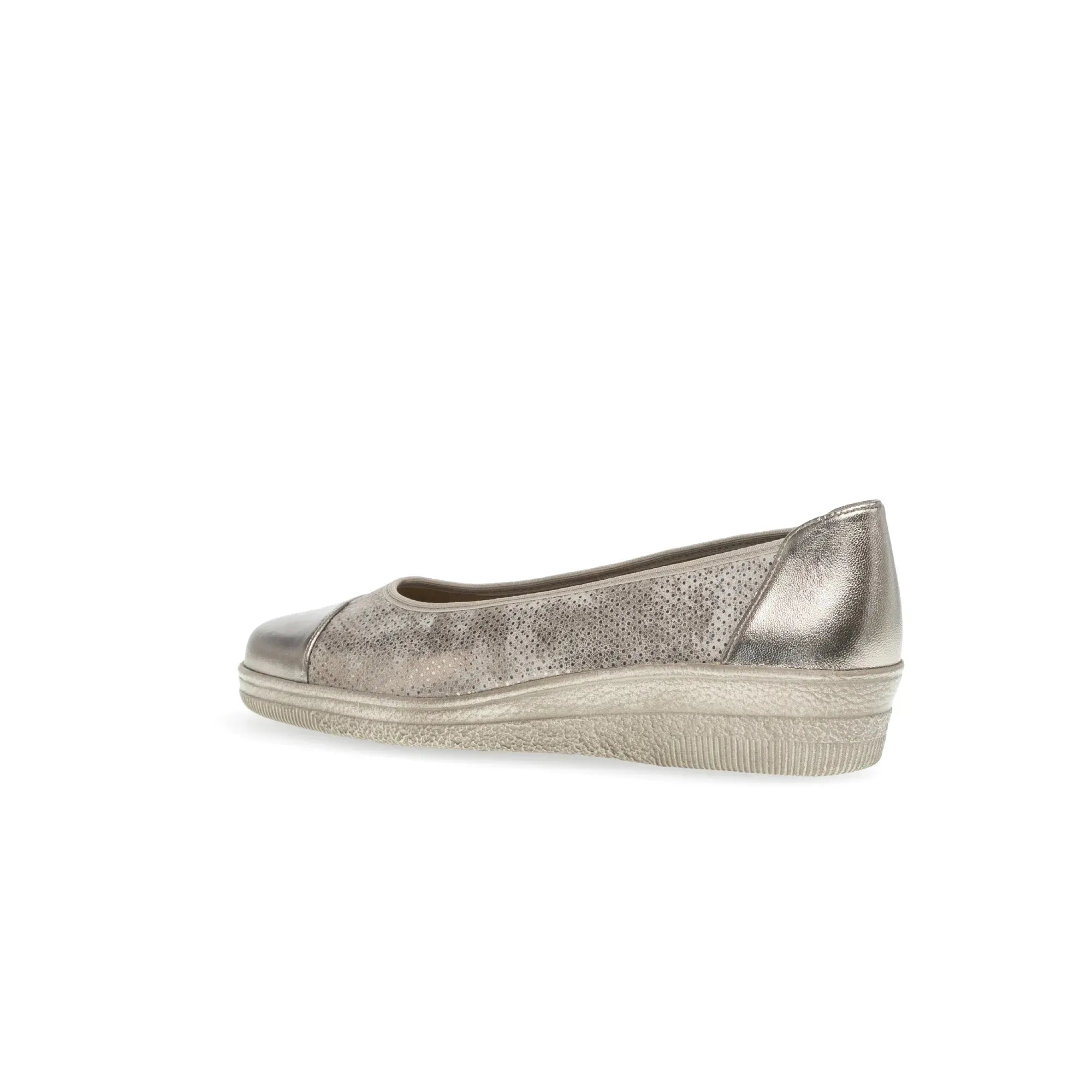 Gabor Petunia women's silver leather slip-on shoes with perforated design and textured sole.