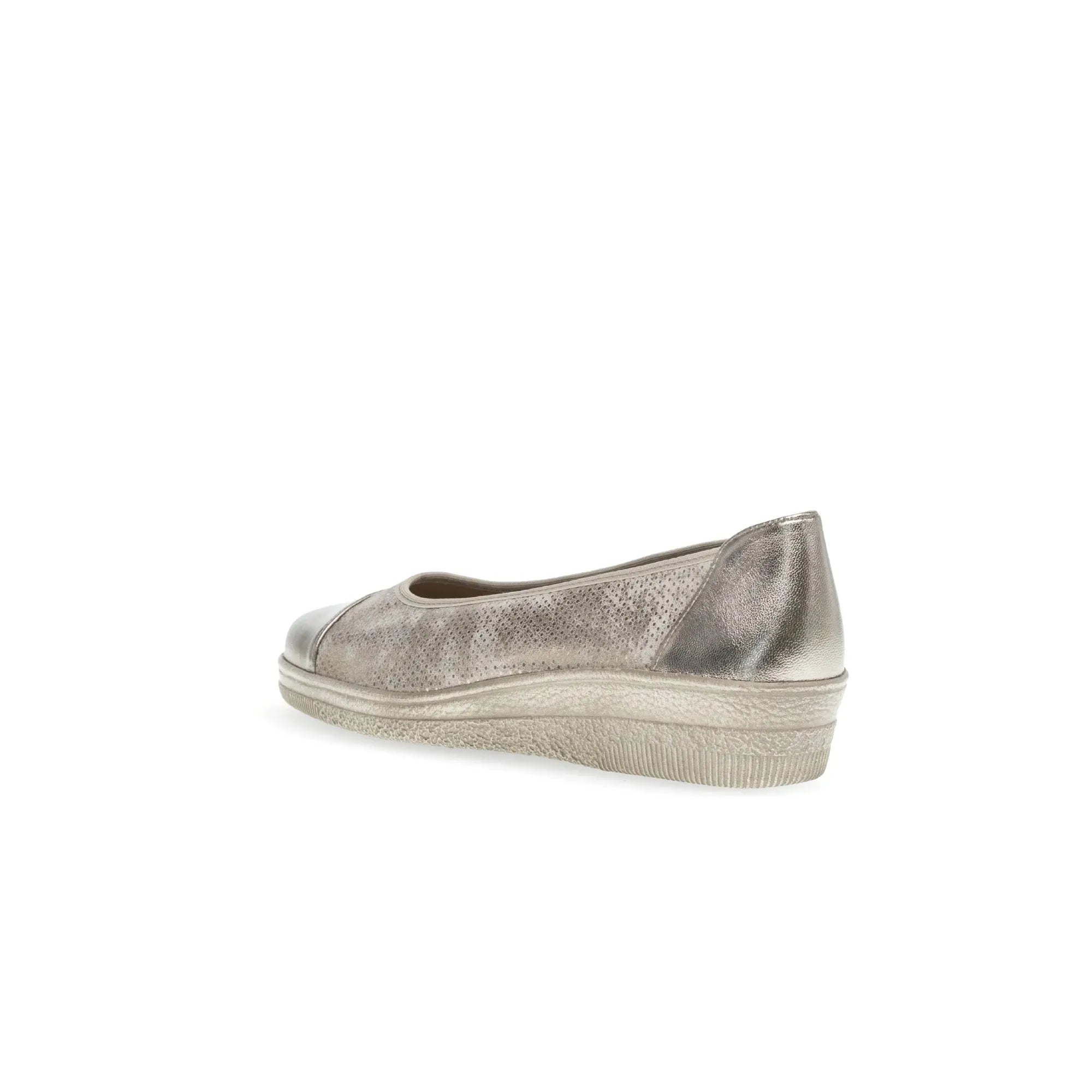 Gabor Petunia ladies silver leather slip-on shoes with perforated design and sporty rubber sole.