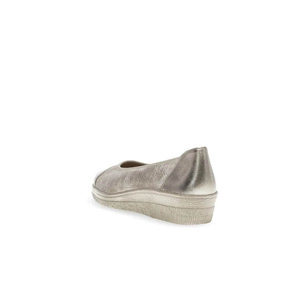 Gabor Petunia Ladies Silver Leather Slip-On Shoes with textured upper and thick sole.