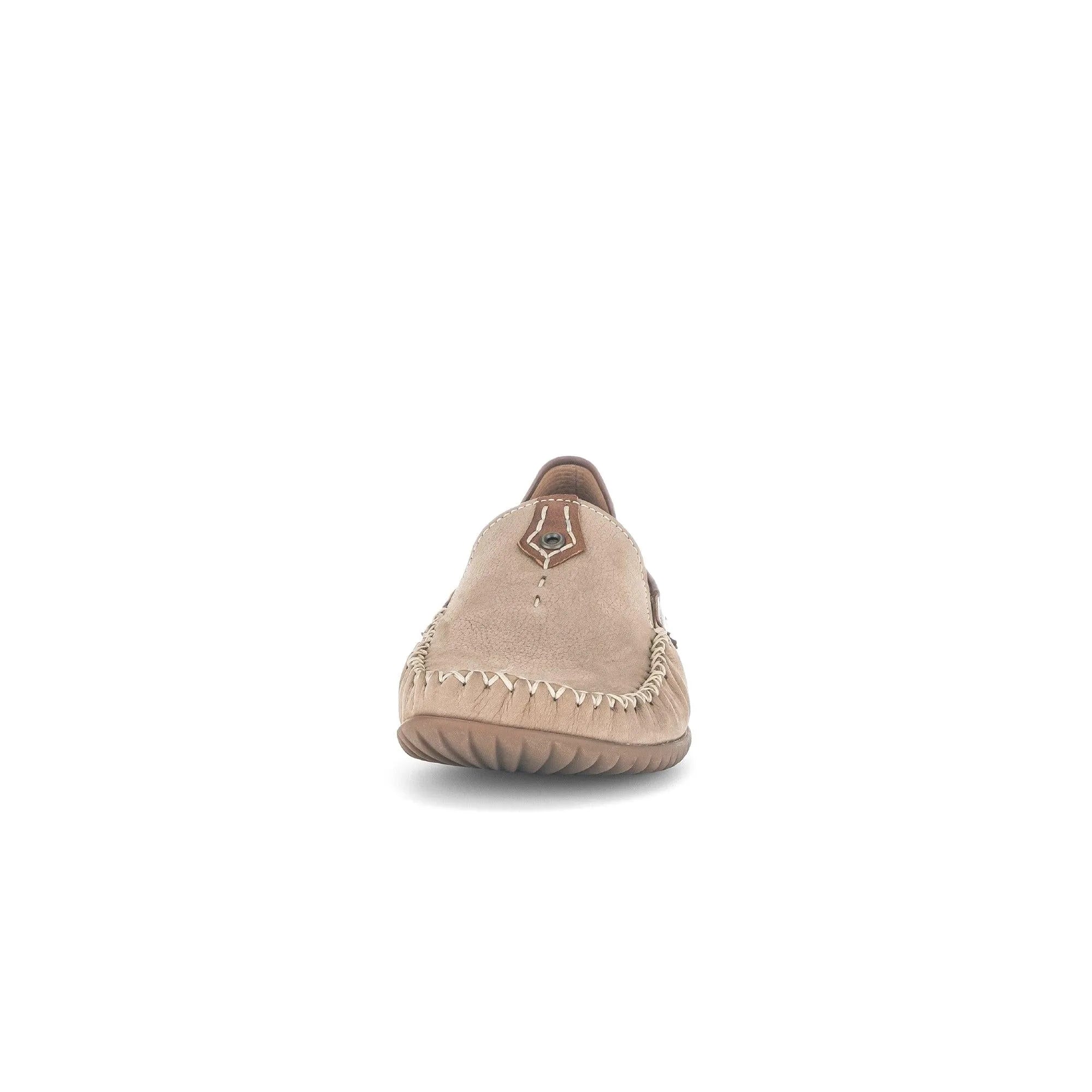Gabor 86.090.43 beige nubuck slip-on shoes for women with stitching and textured sole.