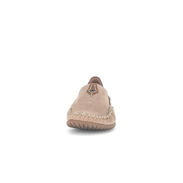 Gabor 86.090.43 beige nubuck slip-on shoes for women with stitching and textured sole.