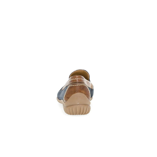 Gabor 86.090.46 California women's slip-on shoes in blue nubuck with beige leather accents and a beige rubber sole.