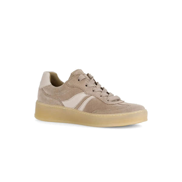 Gabor Dahma ladies' clay suede lace-up trainers with beige sole, casual sneaker with stylish design.