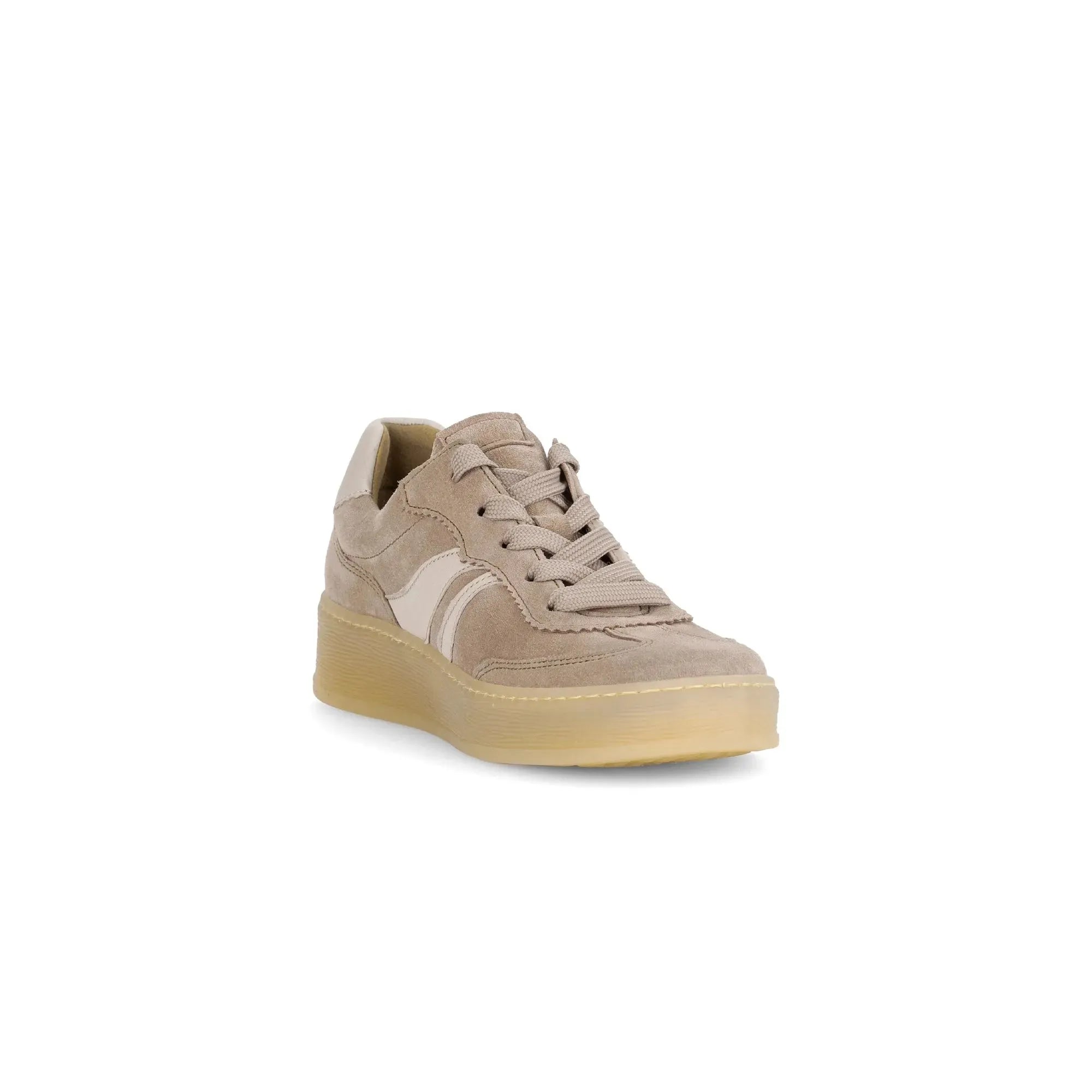 Gabor Dahma Ladies Clay Suede Lace-Up Trainers with thick rubber sole and tonal laces.