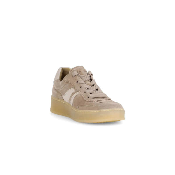 Gabor Dahma Ladies Clay Suede Lace-Up Trainers with thick rubber sole and tonal laces.