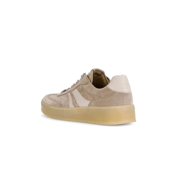 Gabor Dahma Ladies Clay Suede Lace-Up Trainers with White Accents and Thick Cream Sole.