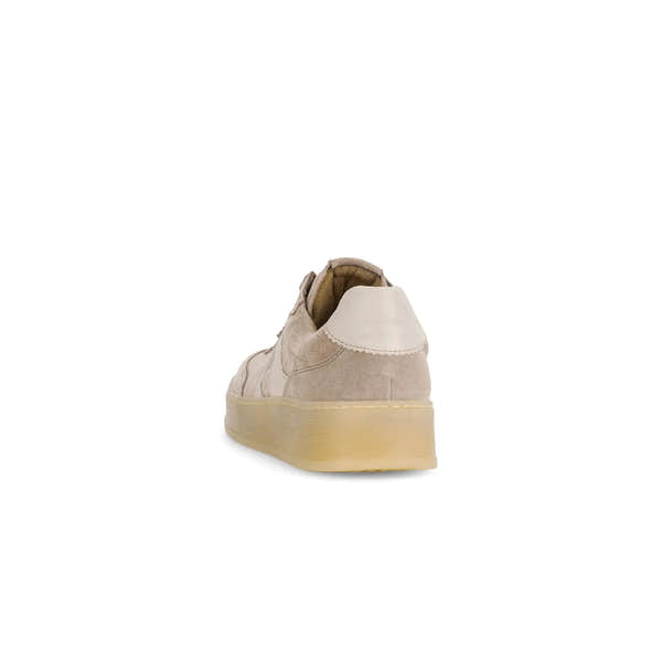 Gabor Dahma Ladies Clay Suede Lace-Up Trainers with chunky sole, back view, beige color.
