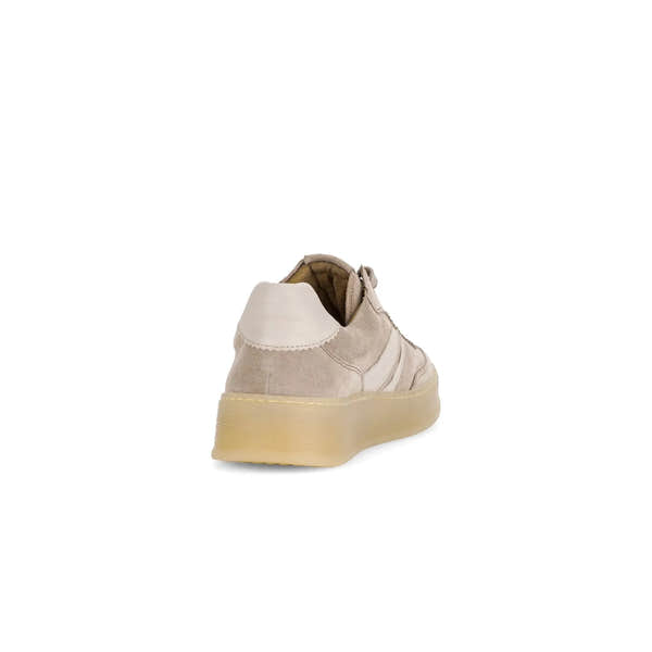 Gabor Dahma Ladies Clay Suede Lace-Up Trainers with thick rubber sole, beige color, and padded heel.
