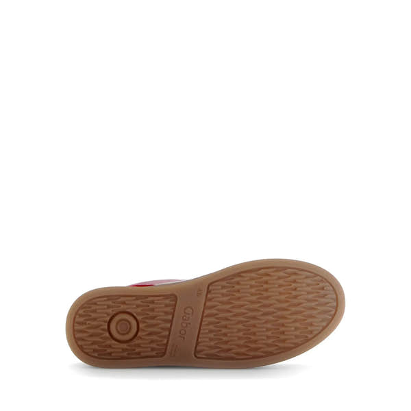 Gabor women's red and pink leather lace-up trainers with textured rubber outsole, stylish and comfortable footwear.