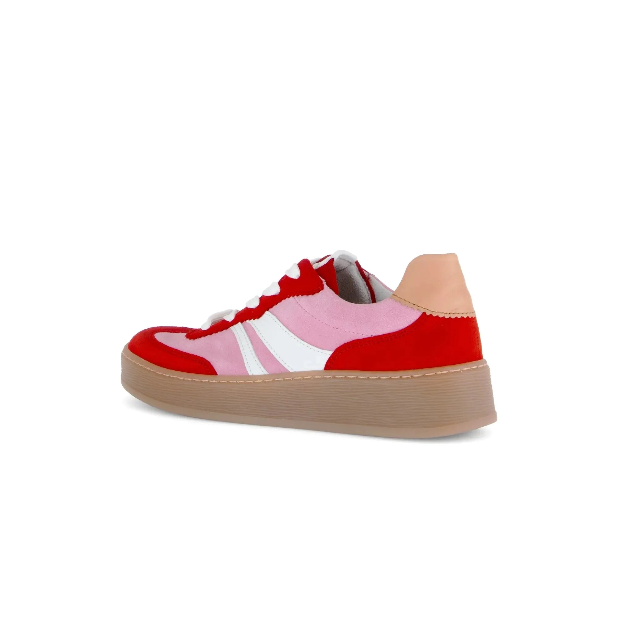 Gabor Damen rote/pinke Leder-Sneaker mit Schnürung und dicker Gummisohle.