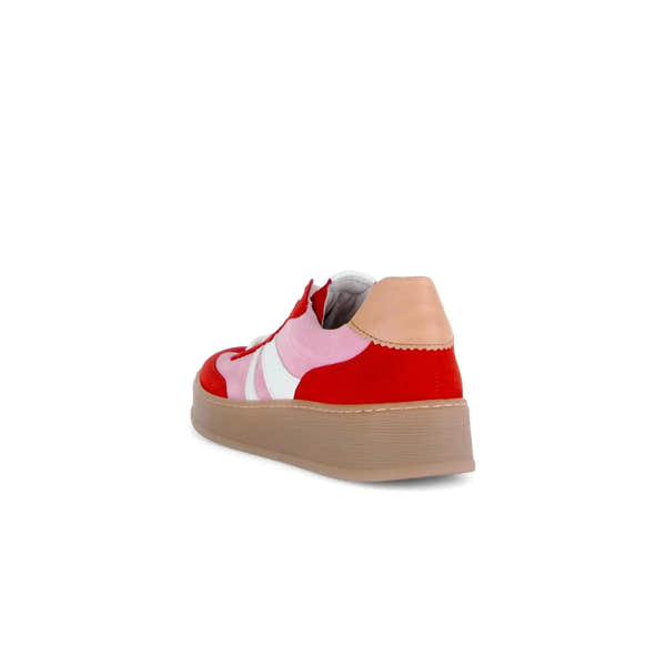 Gabor Dahma women's red and pink leather lace-up trainers with a chunky beige sole.