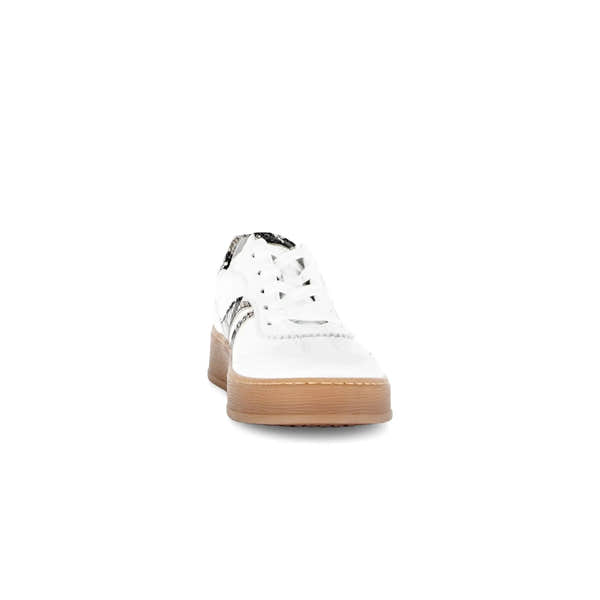 Gabor Dahma women's white leather lace-up trainers with chunky tan rubber soles and black accents.