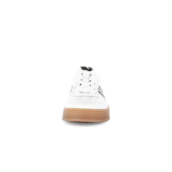 Gabor Dahma women's white leather lace-up trainers with tan rubber sole and black details, stylish and comfortable footwear.