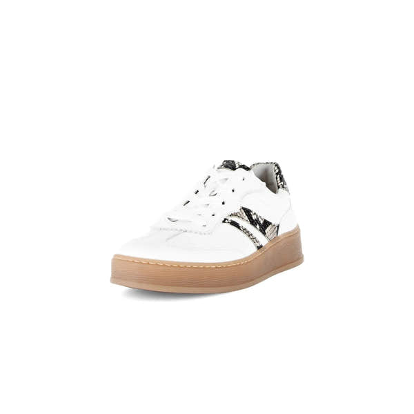 Gabor Dahma Women's White Leather Lace-Up Trainers with Snake Print Details and Tan Sole.