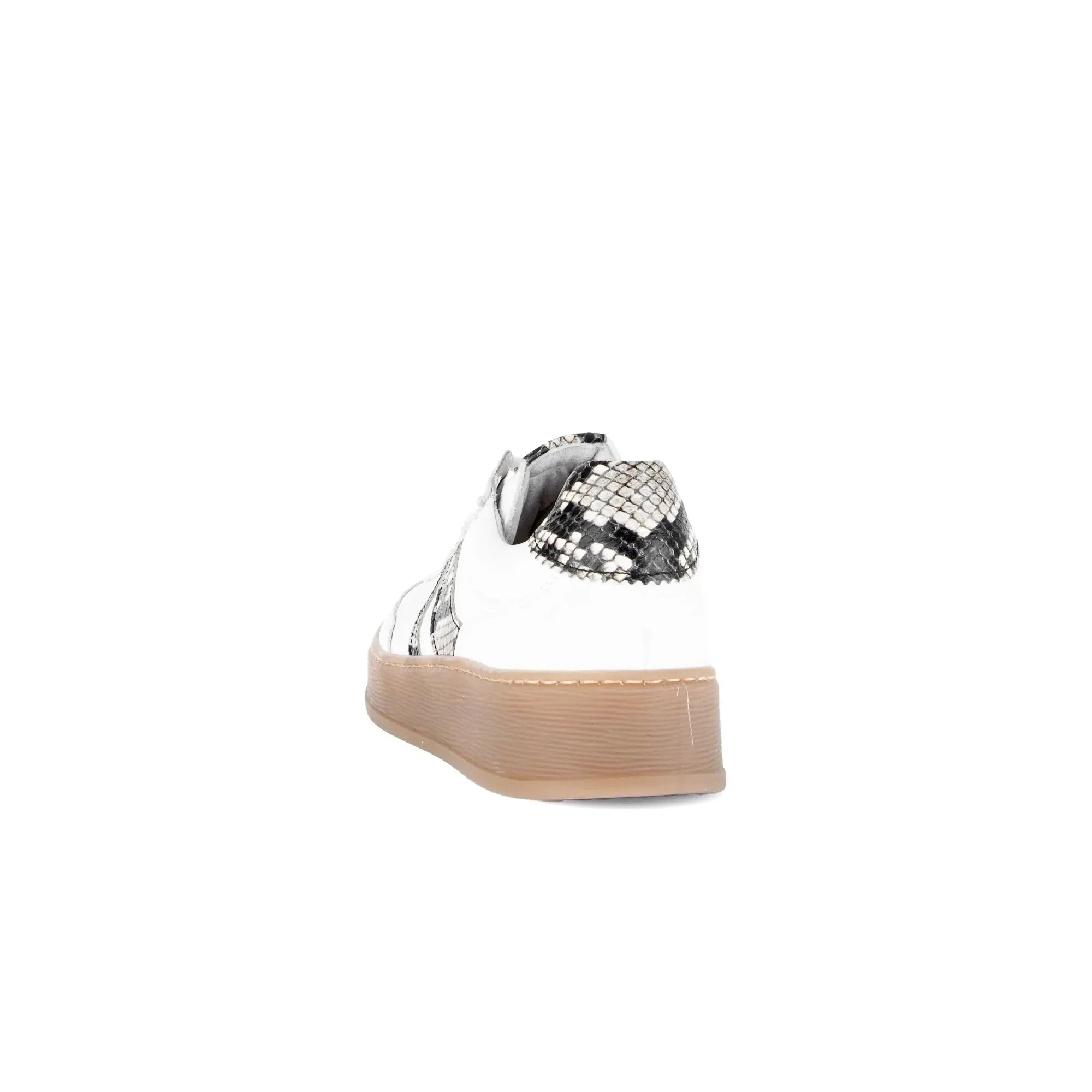 Gabor Dahma Ladies White Leather Lace-Up Trainers with Snakeskin Details and Beige Sole.