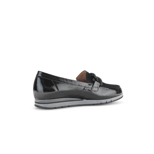 Gabor Bea 52.415.87 Ladies Black Patent Leather Slip On Loafers-elevate your sole