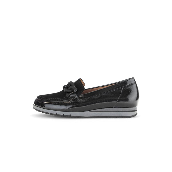 Gabor Bea 52.415.87 Ladies Black Patent Leather Slip On Loafers-elevate your sole