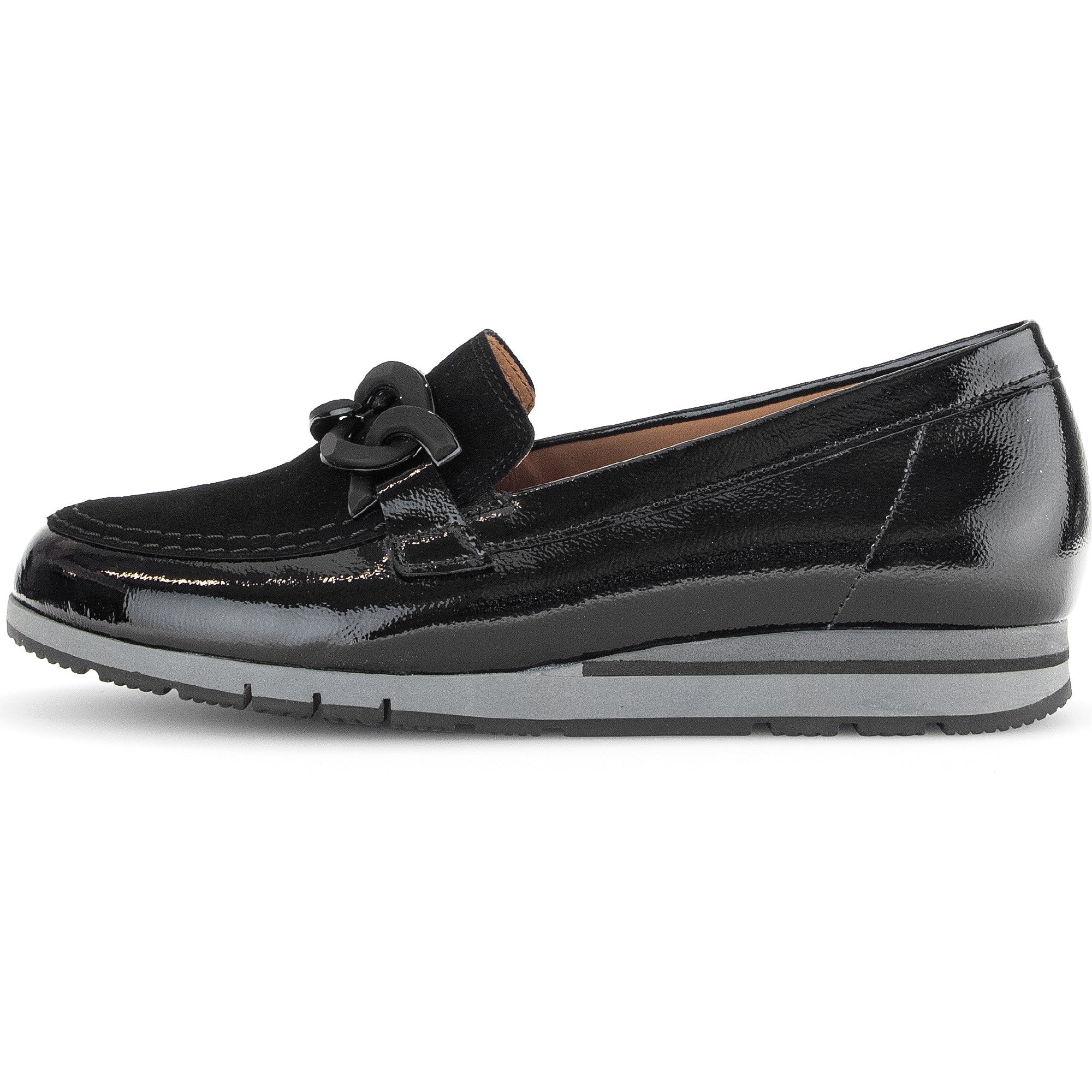 Gabor Bea 52.415.87 Ladies Black Patent Leather Slip On Loafers-elevate your sole