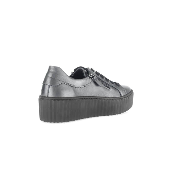 Gabor Dolly 53.200.69 Ladies Silver Leather Lace Up Trainers-elevate your sole