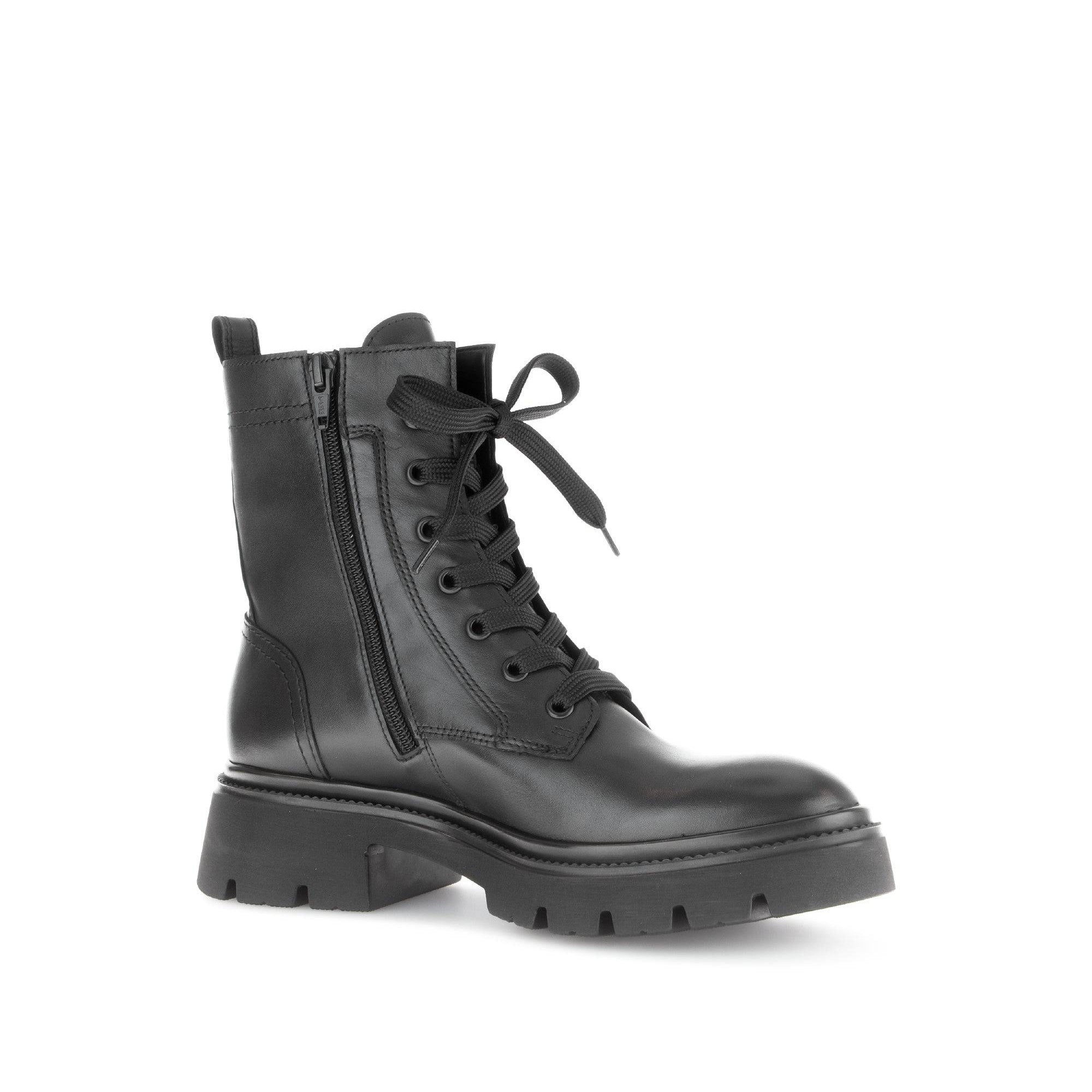 Gabor Meryl 51.852.27 Ladies Black Leather Zip & Lace Ankle Boots-elevate your sole