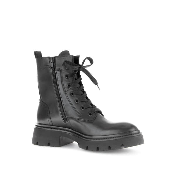 Gabor Meryl 51.852.27 Ladies Black Leather Zip & Lace Ankle Boots-elevate your sole