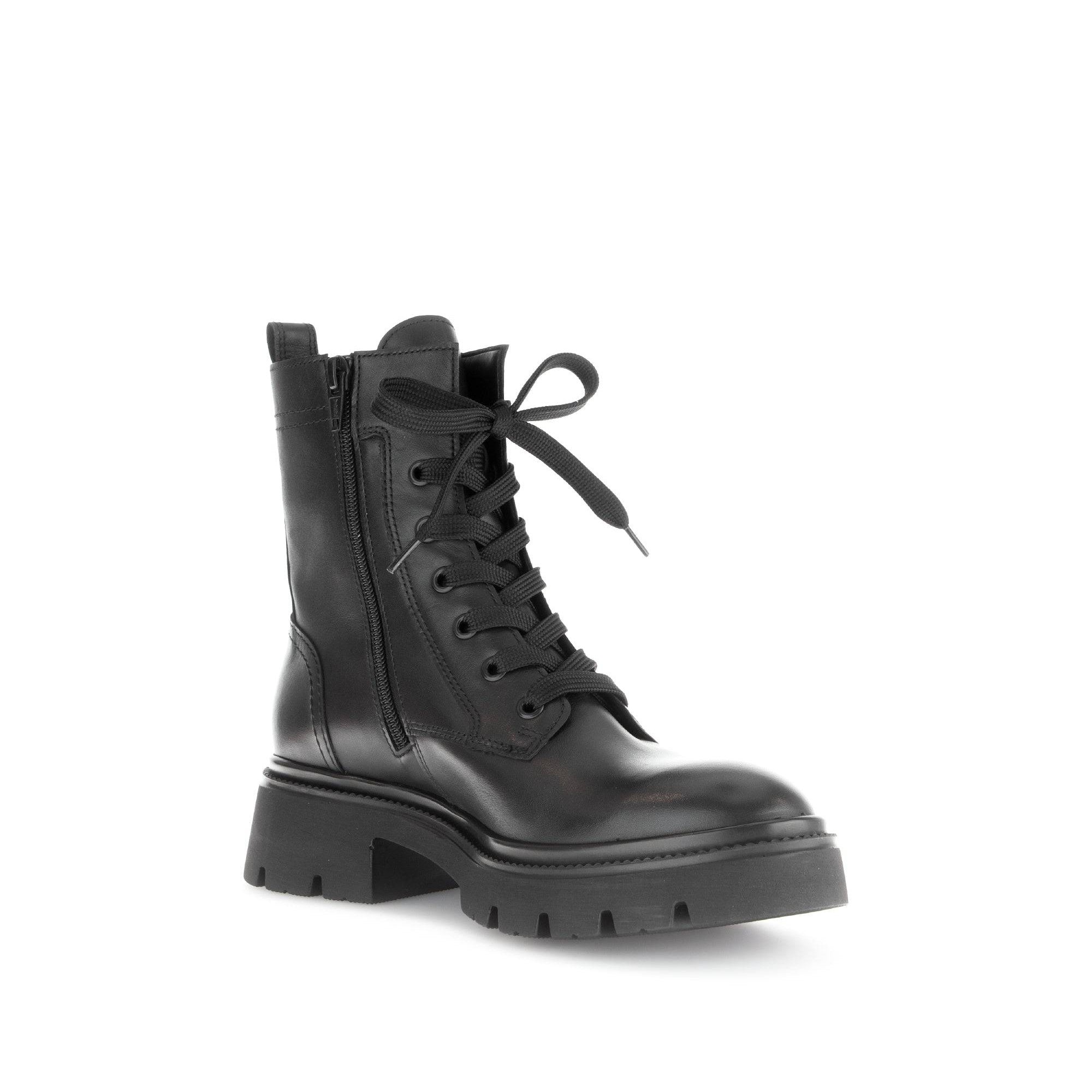Gabor Meryl 51.852.27 Ladies Black Leather Zip & Lace Ankle Boots-elevate your sole