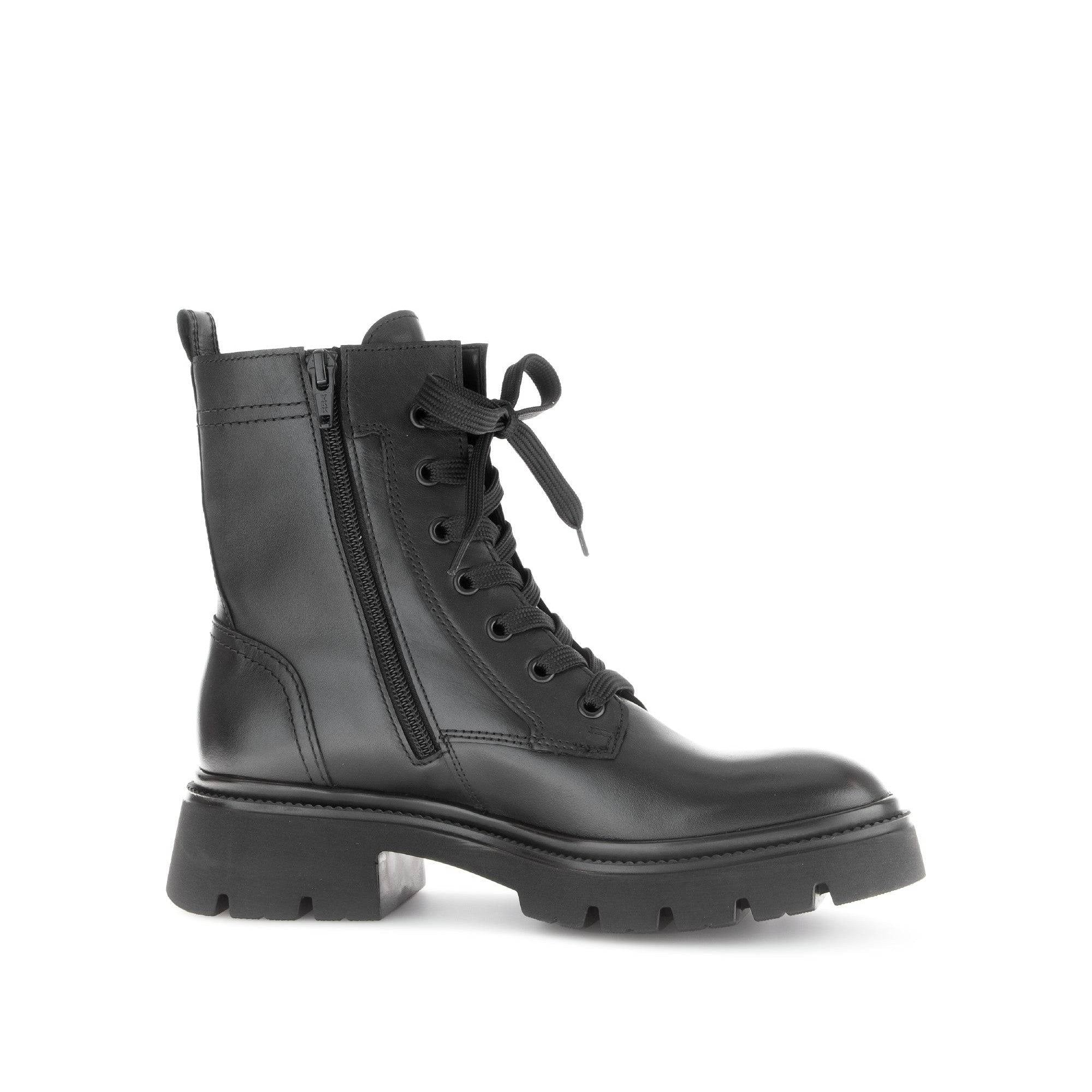Gabor Meryl 51.852.27 Ladies Black Leather Zip & Lace Ankle Boots-elevate your sole