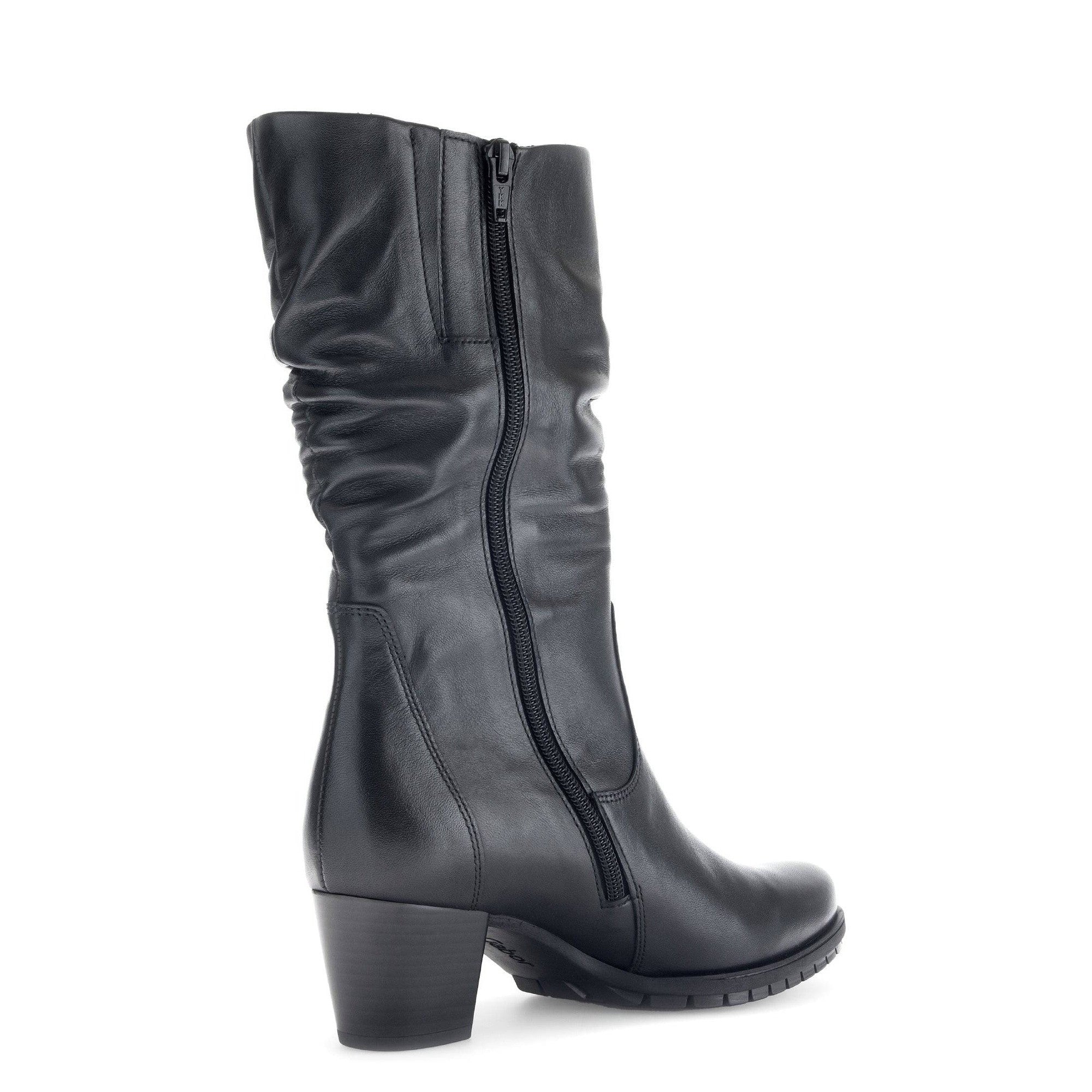 Gabor Oslo 56.606.57 Ladies Black Wide Leather Side Zip Mid-Calf Boots-elevate your sole