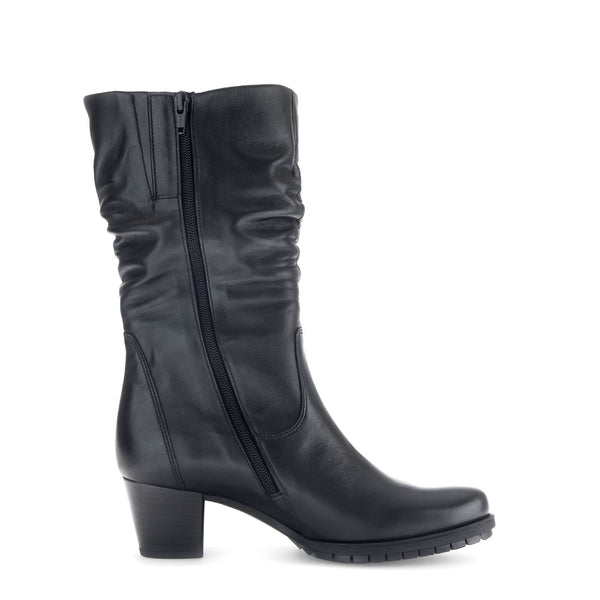Gabor Oslo 56.606.57 Ladies Black Wide Leather Side Zip Mid-Calf Boots-elevate your sole