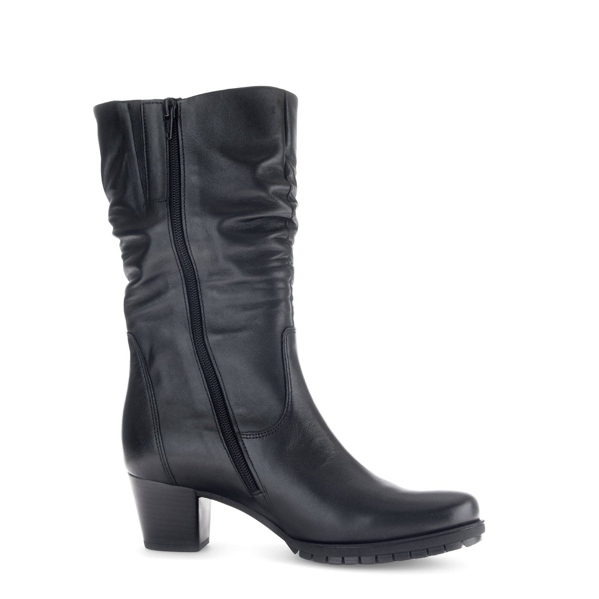 Gabor Oslo 56.606.57 Ladies Black Wide Leather Side Zip Mid-Calf Boots-elevate your sole