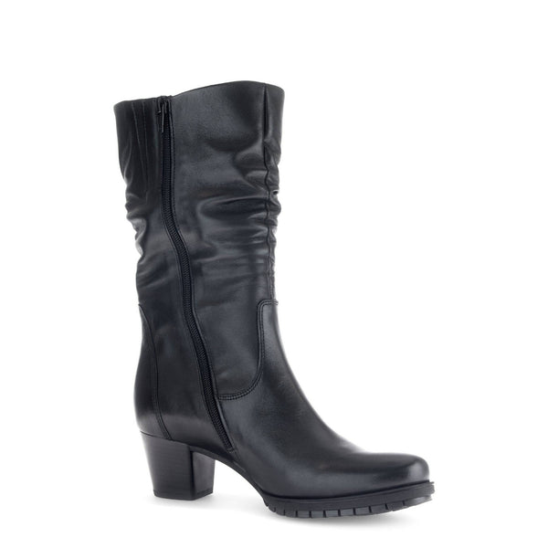 Gabor Oslo 56.606.57 Ladies Black Wide Leather Side Zip Mid-Calf Boots-elevate your sole